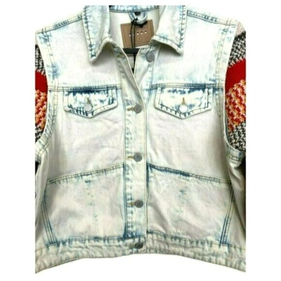 BLANK NYC $198 Large Happy Promises Striped Knit Denim Trucker Jacket NWT - Picture 8 of 10